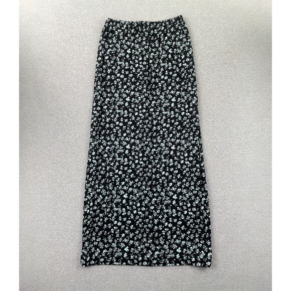 Melrose and Market Floral Maxi Skirt XS Black Blue Elastic Waist Pockets Boho - Picture 1 of 16